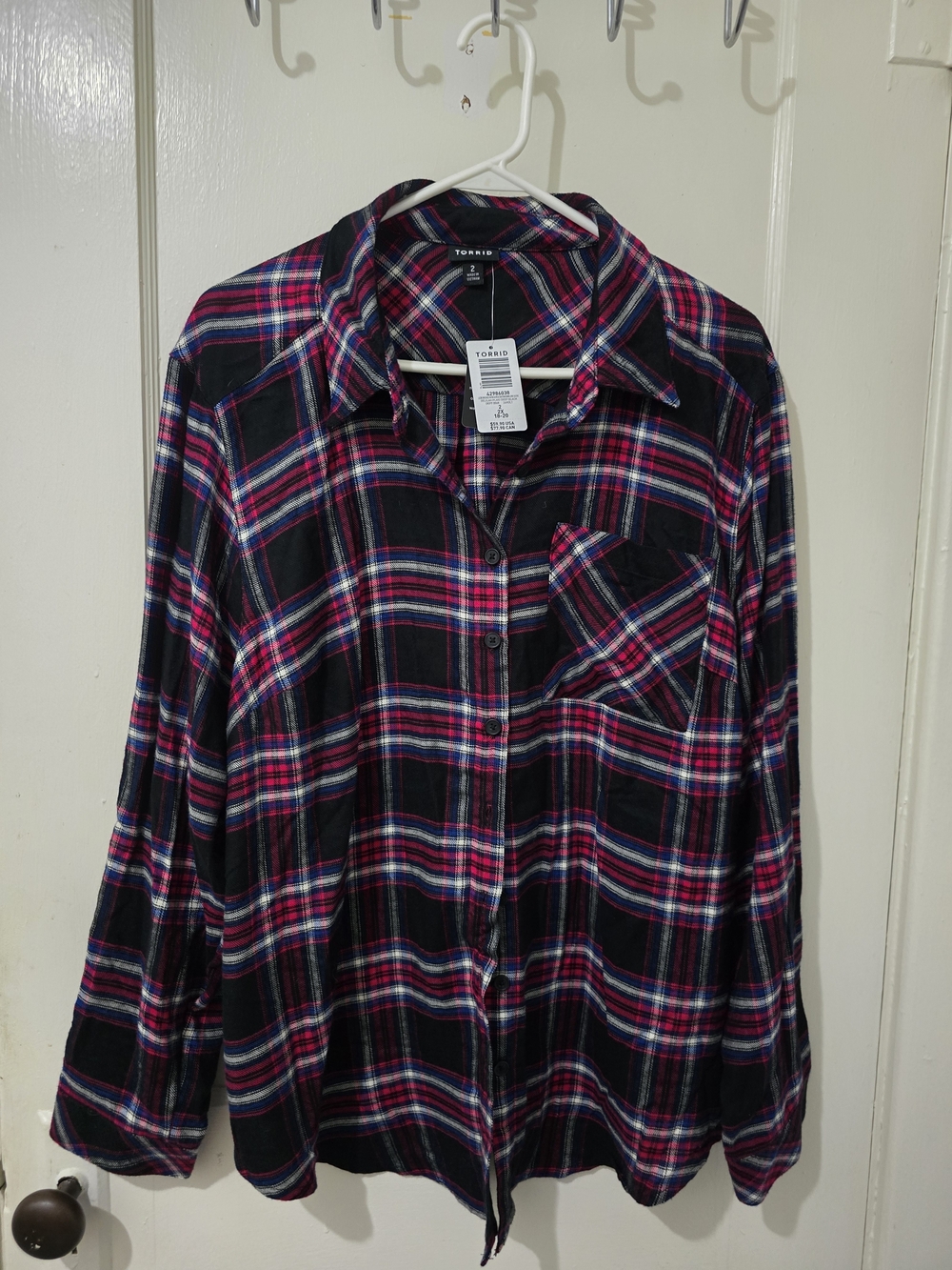 Torrid Black & Pink Plaid Button-Up Shirt - Women's Plus